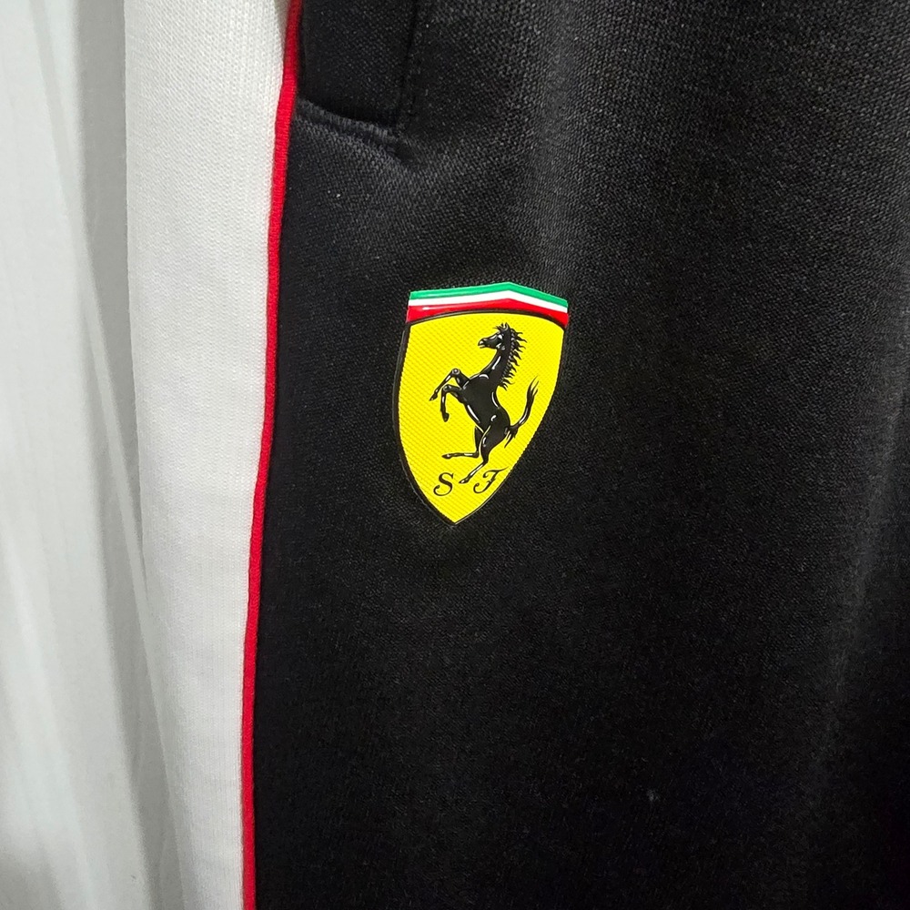 Puma Scuderia Ferrari Men S Track Pants Black Checkered Racing Joggers 535827-01 - Picture 2 of 7